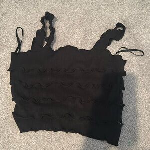 Ruffle Black Cropped Top